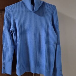 Talbots Lakeshore Blue Ribbed Turtleneck Sweater, NWT, M